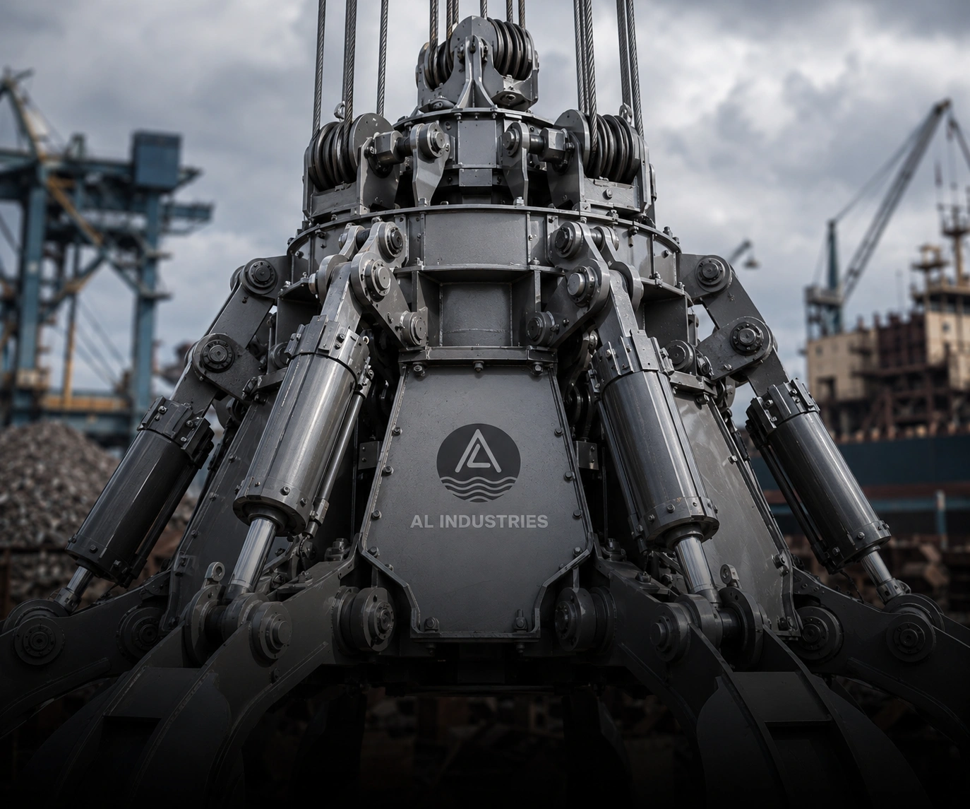 Close-up engineering detail of AL Industries G Series mechanical grab