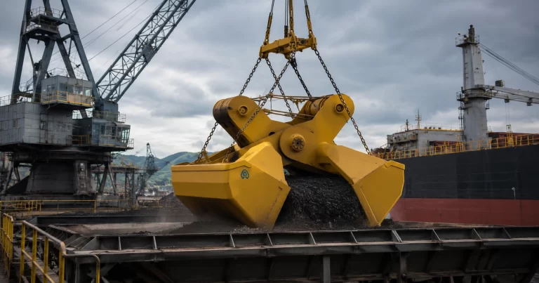 AL Industries scissor grab handling bulk cargo at port terminal
