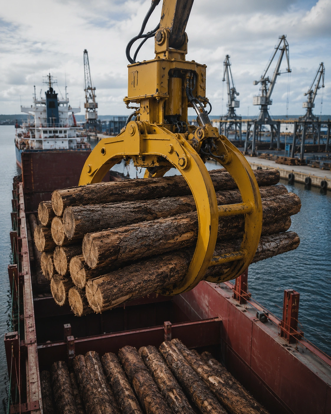 Orange Peel Grab for Scrap Handling Wood log grab port operation