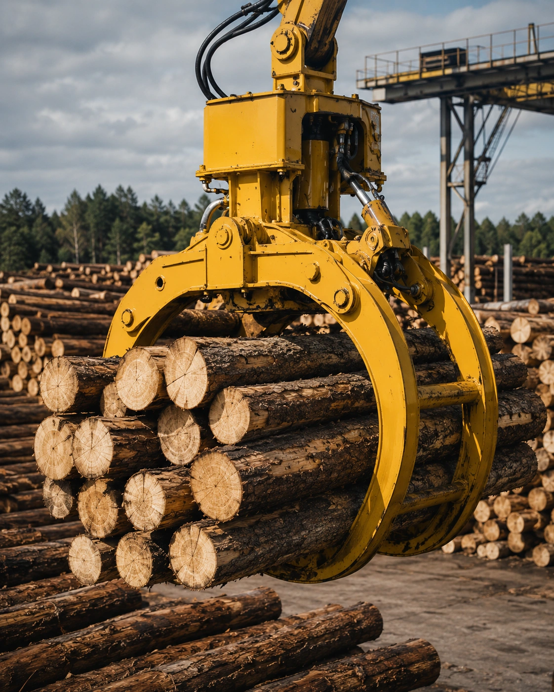 Wood log grab timber yard