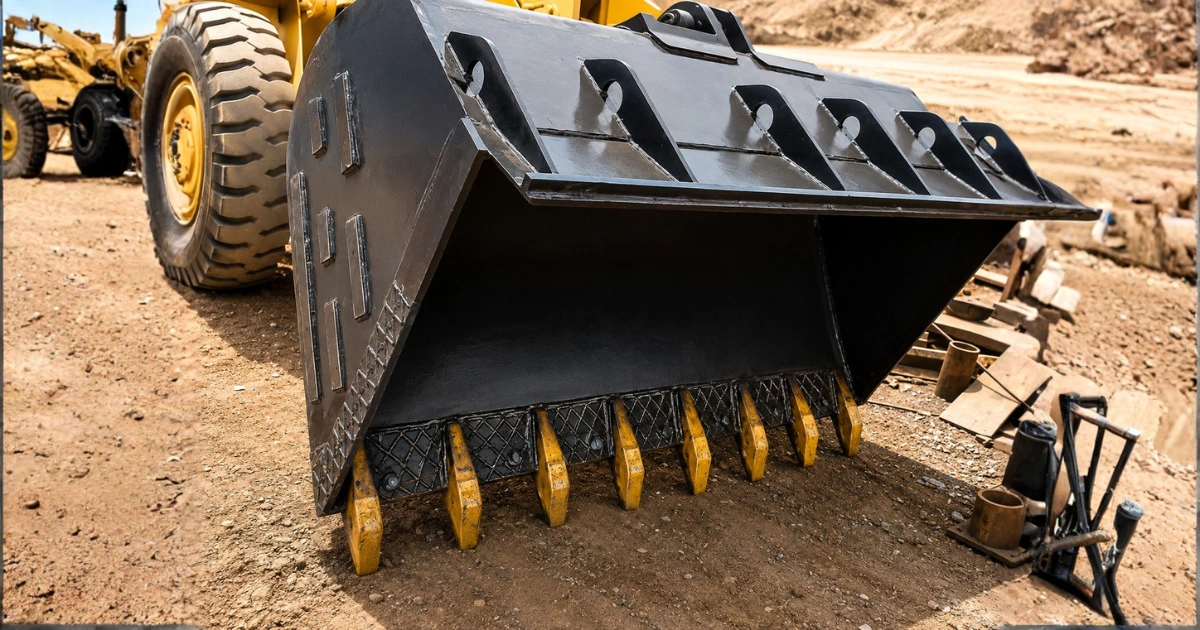 Excavator buckets booms